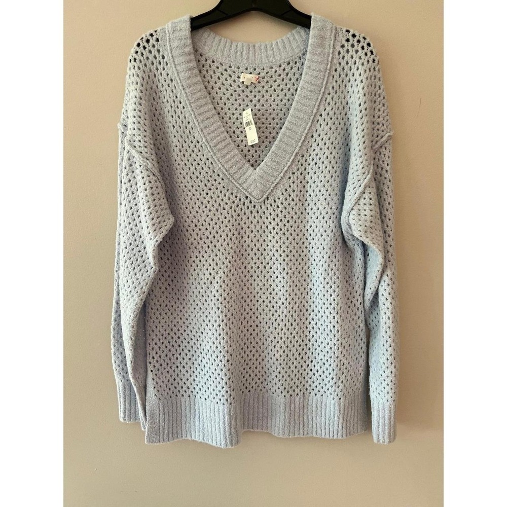 Aerie Women's Soft V-Neck Knit Sweater Light Blue Small NWT